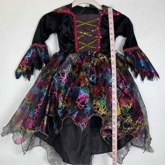 NWT Hallow’s Eve Costume Size XS (4) Witch Neon Sequins Velvety Tulle Black Goth - Picture 11 of 13